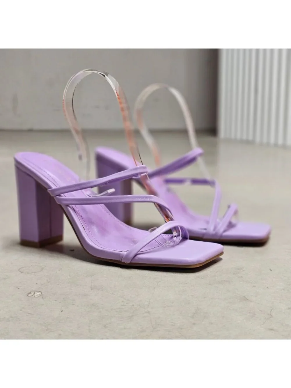 Purple Block Heel Sandals With Strappy Design Open Toe For Women